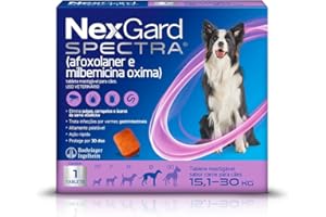 NexGard Spectra Antipulgas e Carrapatos e Vermífugo para Cães de 15,1 a 30kg - 1 tablete