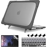 Batianda Heavy Duty Case for MacBook Air 13 inch 2020 A2179 A1932 A2337 M1 Chip with Touch ID, Ergonomic Foldable Kickstand (Holds 22lbs) Matte Translucent Protective Cover Keyboard Skin, Grey