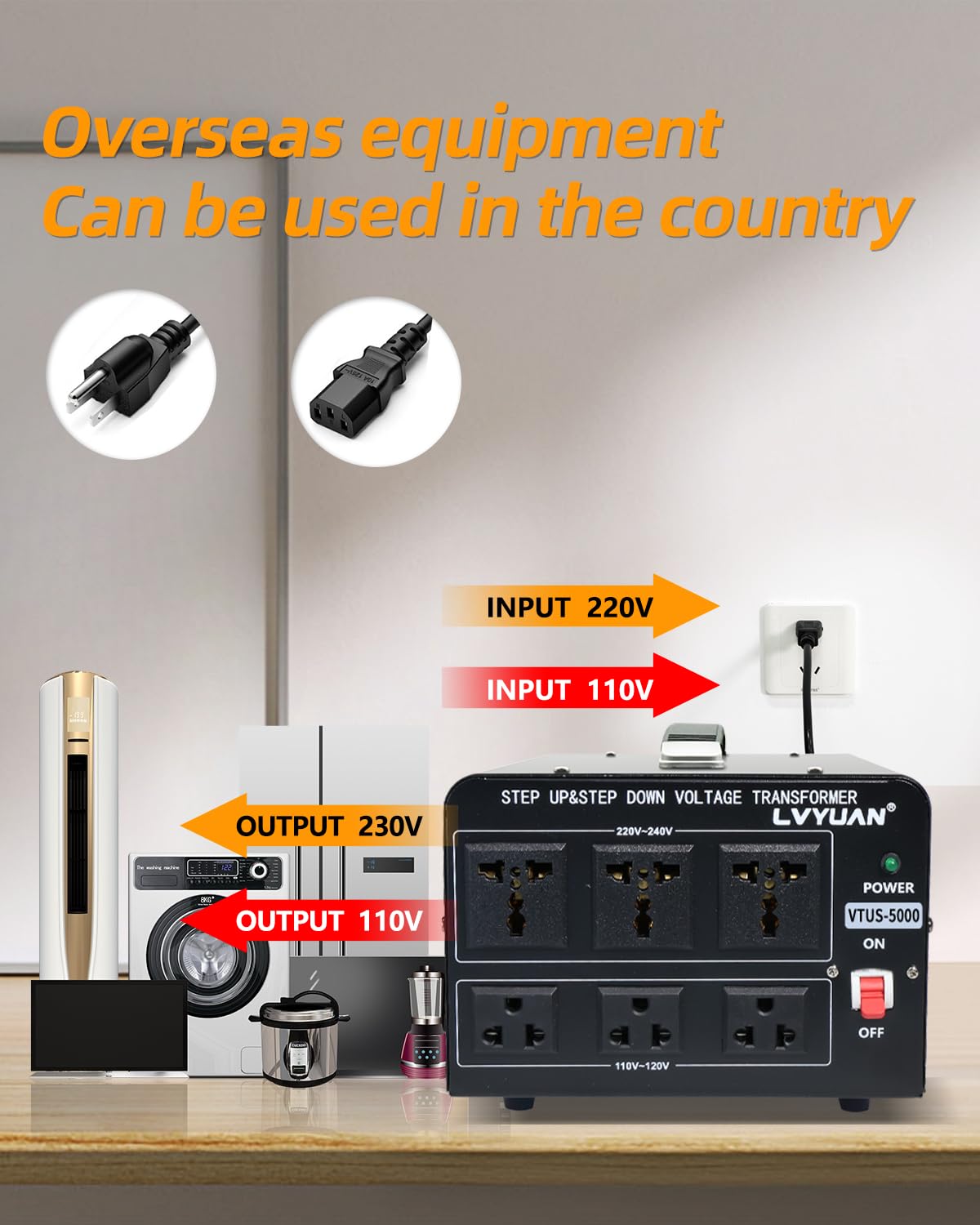 LVYUAN 5000 Watt Voltage Converter Transformer Heavy Duty Step Up/Down AC 110V/120V/220V/240V Power Converter with 3 US Outlets, 3 Universal Outlets, Resettable Circuit Breaker Protection