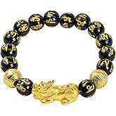 Buddha Stones Feng Shui Bracelet Good Luck Obsidian Pixiu Bracelet for Men Women,10-12mm Mantra Prayer Beads Bracelets Attract Wealth Protection Jewelry Gifts