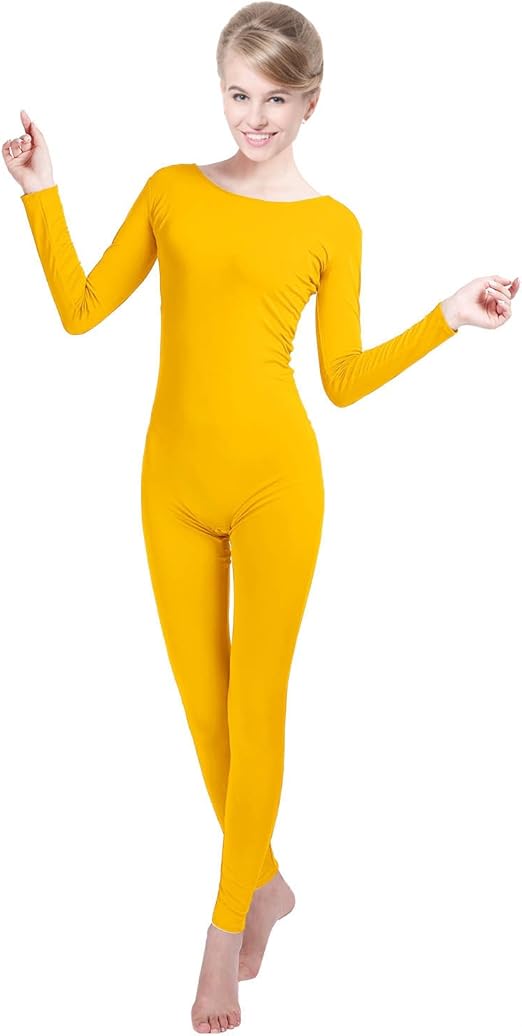 Unisex Spandex Bodysuit Long Sleeve Scoop Neckline Jumpsuit Footless