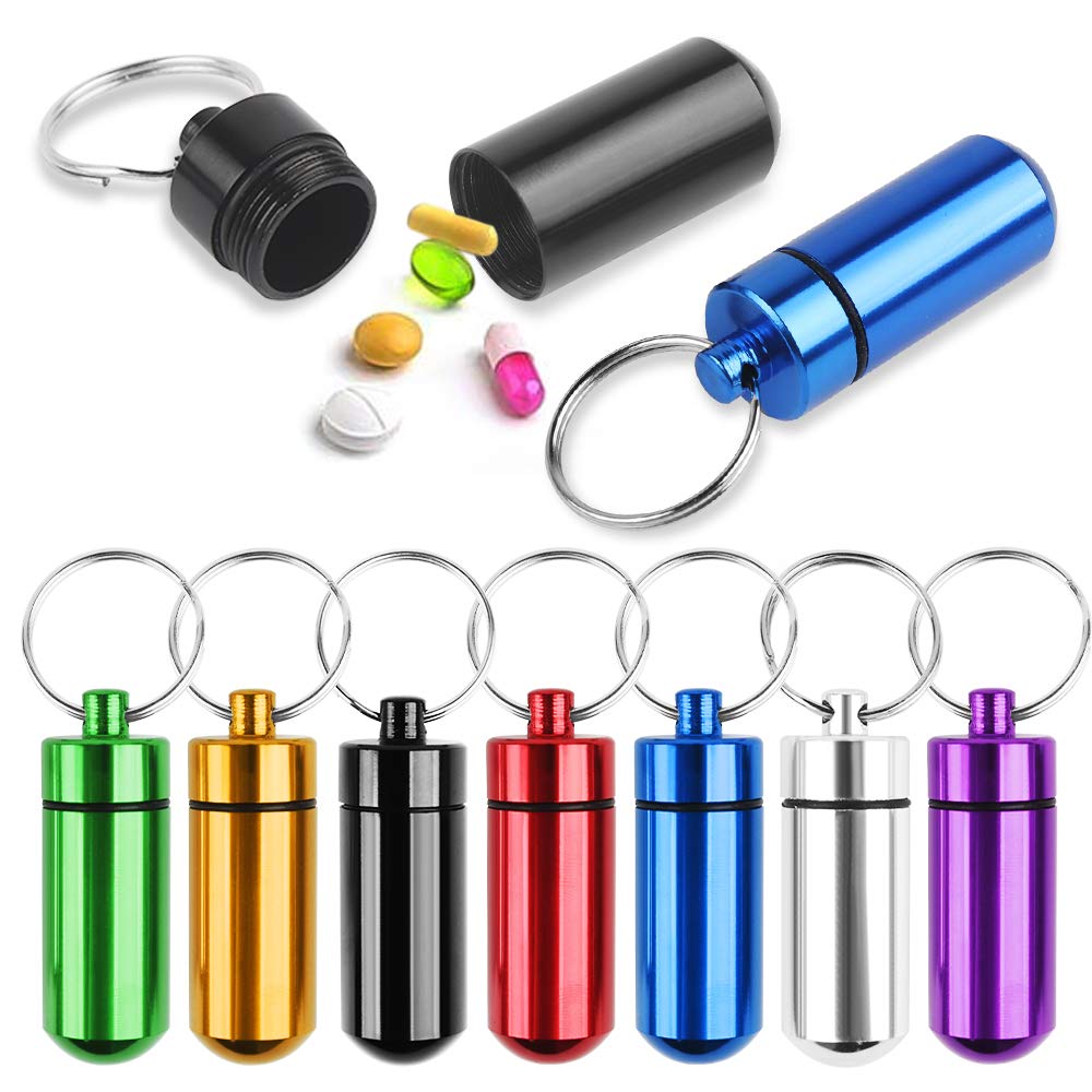 Dadabig 9Pcs Aluminum Pill Box, Waterproof Aluminum Small Pill Box Container Pocket Medicine Fob Containers with Keychain for Outdoor Travel, 5×1.7cm