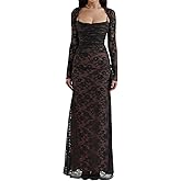 Women Vintage Cream Lace Maxi Dress Romantic Long Sleevees Lace Bodycon Dress