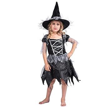 EraSpooky Mädchen Fashion Hexenkostüm für Halloween mit Glitzer und Hexenhut