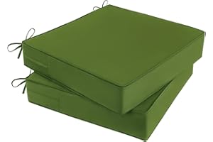 MJIAIDEA Outdoor Chair Cushions Set of 2 for Patio Furniture 19x19x4 Inch Waterproof Patio Chair Cushion 3 Year Color Fastness Square Elastic Foam Garden Couch Pads with Ties and Handle,Green