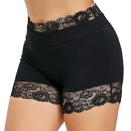 MAYOGO Große Größen Damen Kurz Leggings Strumpfhosen Sicherheitshosen mit Spitzen Kante,Frauen Solid Oversize Formende Bodys 