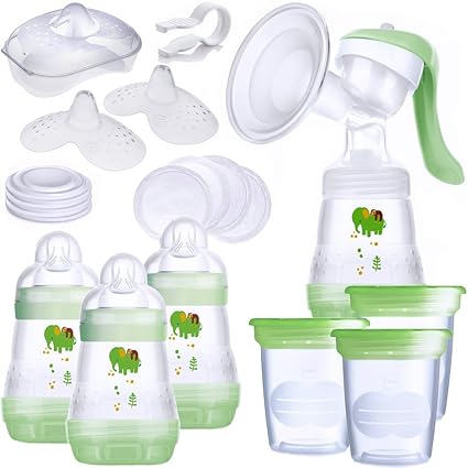 MAM Handmilchpumpe 28-teiliges Starterset Komplettset Babyflaschen Muttermilch Becher Flaschensauger Stillhütchen Stilleinlag