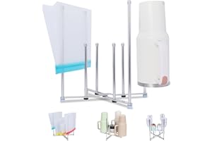 GOGING Plastic Bag Drying Holder, Bottle Drying Rack, Multifunctional Kitchen Grocery Bag Stand, Collapsible Cup Draining Rack for Wine Decanter, Mugs, Mason Jars, Water Bottle (10.63 Inches Height)