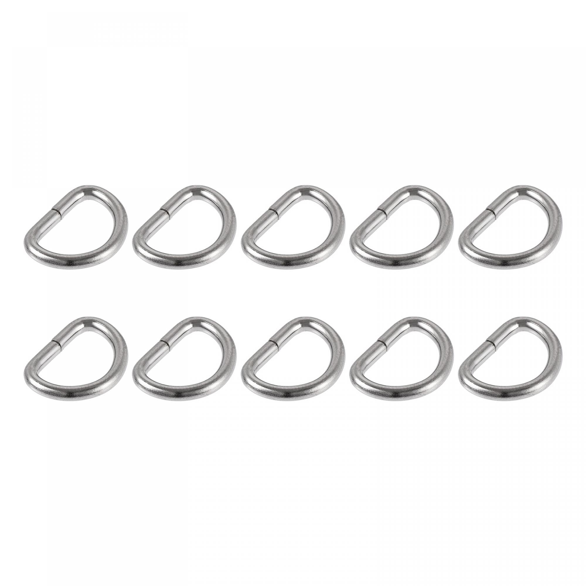 METALLIXITY Metal D Rings 50pcs (10mm), Non-welded D-shaped Ring Buckles for Hardware DIY Keychains Card Holders Purse, Silver Tone