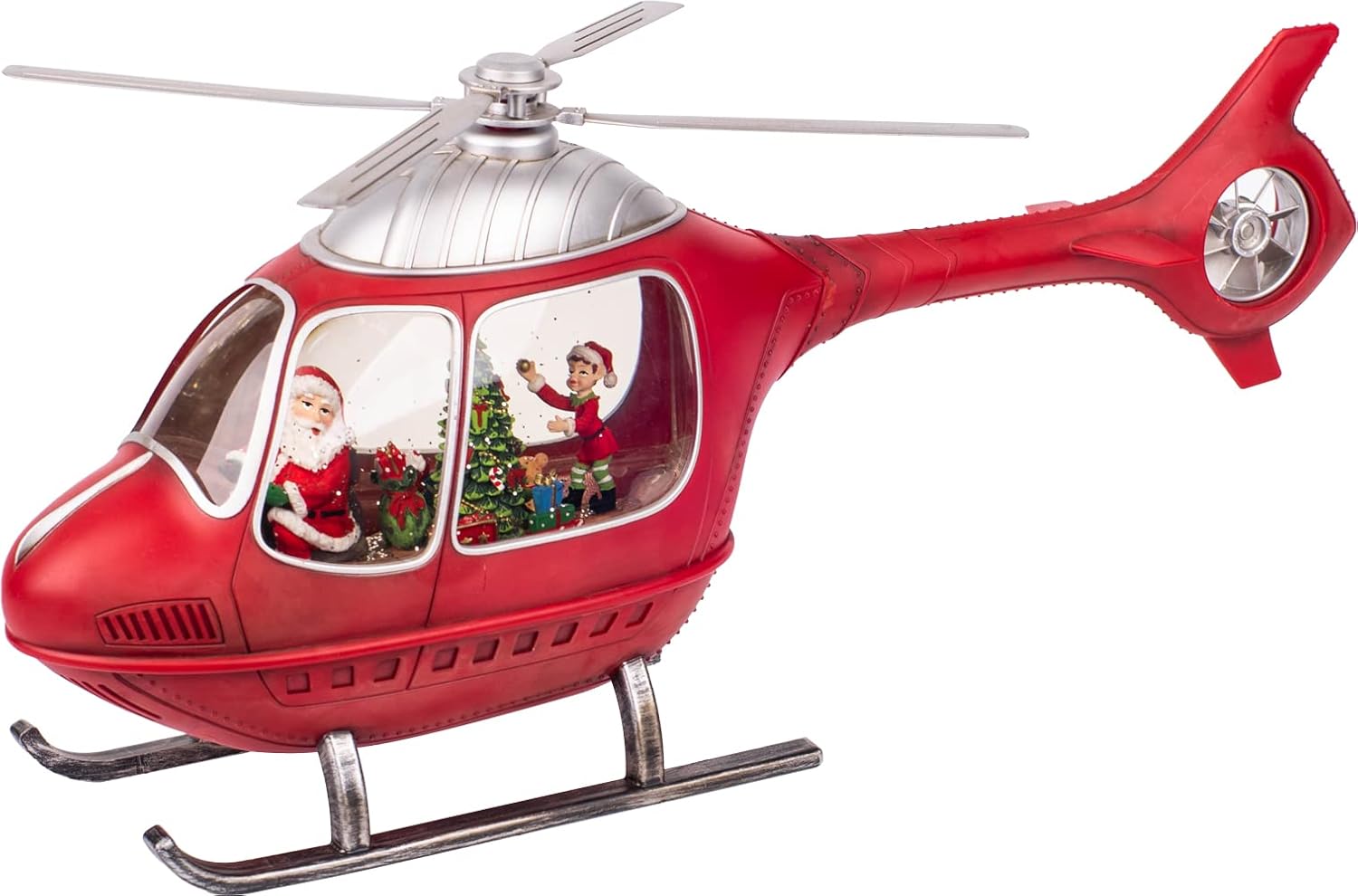 Snow Globes - Christmas Musical Snow Globe Lantern Santa in A Red Helicopter Spinning Water Lantern