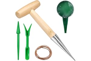 SPEEDWOX Dibbler Gardening Tool Wood Handle Garden Hole Punch Dibbler Tool for Planting Seeds,Self Watering Stakes Bulb Plant