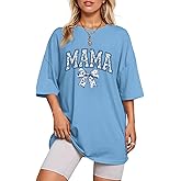 Cayxatiu Mama Shirts for Women Mom Bow Shirt Womens Floral Shirt Oversized Graphic Tees Loose Tshirts Tops