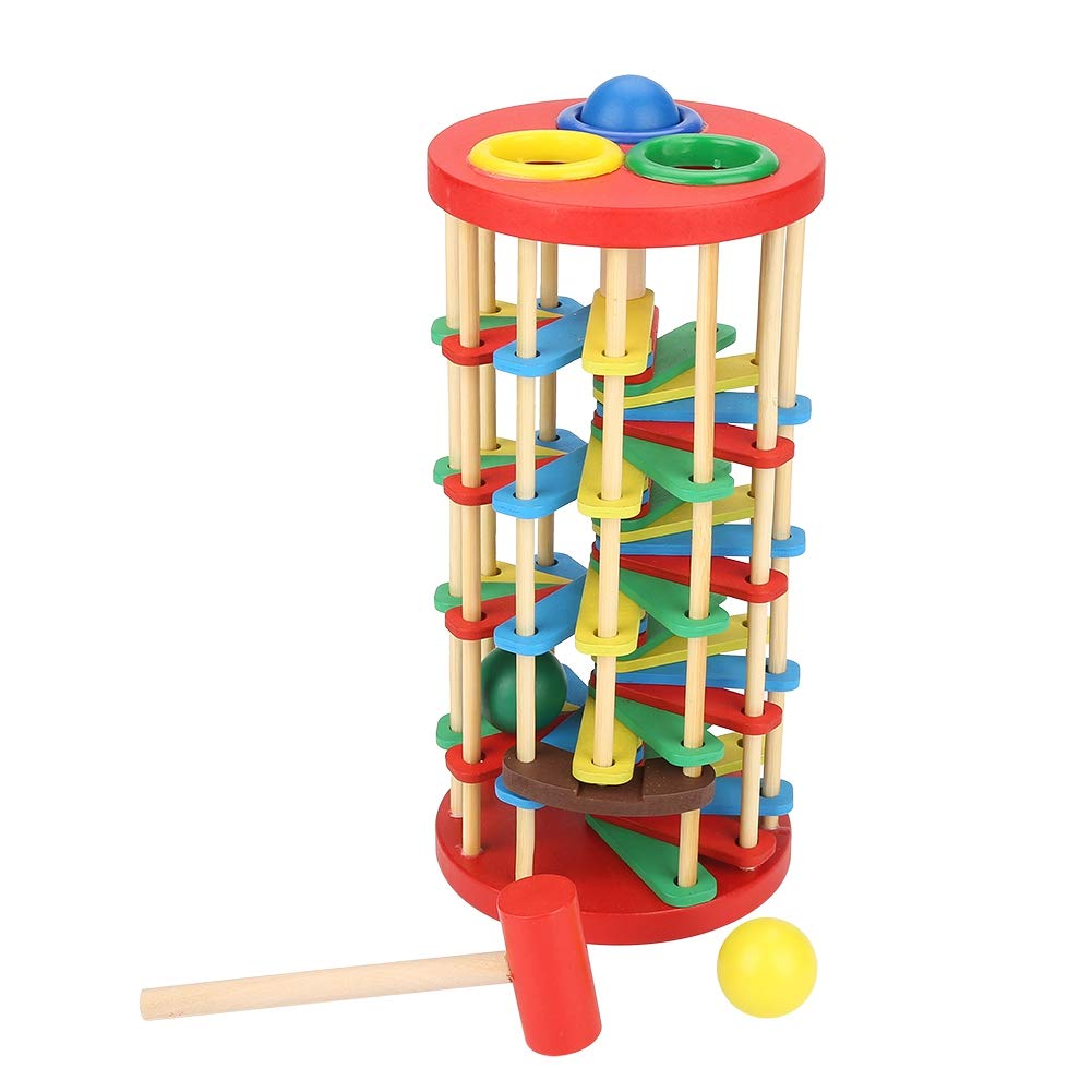 Zerodis Pounding Toy, Pound and Roll Wooden Tower Toy with Hammer Bright Color Early Education Toys for Toddlers Preschool Kids Children