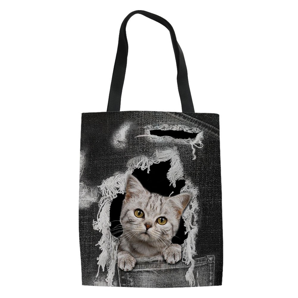 HUGS IDEA Women's Travel Beach Tote Shoulder Bag Pocket Cats Print Stylish Handbag Messenger Bags
