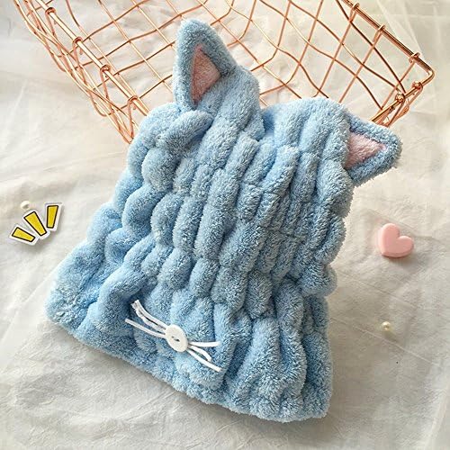Danyoun Bath Towels Hair Towel, Fast Drying Hair Wrap, Quick Dry Hair Towel Hat for Bath Spa Swimming, Super Absorbent Microfiber Shower Hat Magic Drying Wrap, Cat Ear Shaped (Blue)