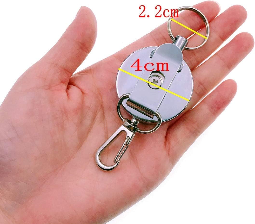 JZK 3 x Retractable Key Ring with Belt Clip and Steel Reel Chain, Retractable Badge Holder, Key Ring Holder Clip - Image 5