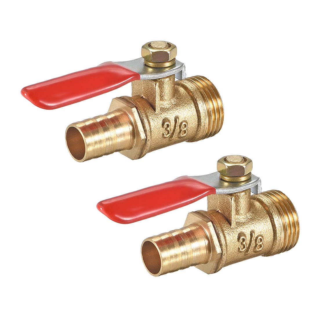 uxcell Brass Air Ball Valve Shut-Off Switch G3/8 Male to 3/8" Hose Barb Pipe Tubing Fitting Coupler 180 Degree Operation Handle 2Pcs