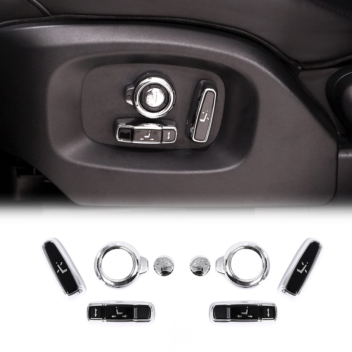 YIWANG ABS 8 Pcs Chrome Seat Adjustment Push Button Trim Cover Accessories For Discovery Sport EVOQUE Vogue Velar Discovery 5, XE/XF F-Pace