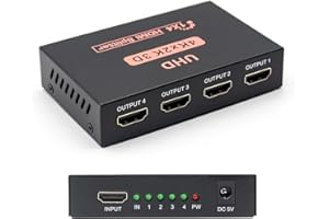 HDMI Splitter 1x4, Sorthol 1 in 4 Out HDMI Splitter Audio Video Distributor 3D & 4K x 2K Box for HDTV, STB, PS3, PS4 Pro Blu-Ray DVD Player, Projector Etc