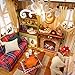 Decdeal DIY Christmas Miniature Dollhouse Kit Realistic Mini 3D Wooden House Room Craft Furniture LED Lights Children's Day Birthday Gift Christmas Decoration (Refined Version, Merry Christmas)