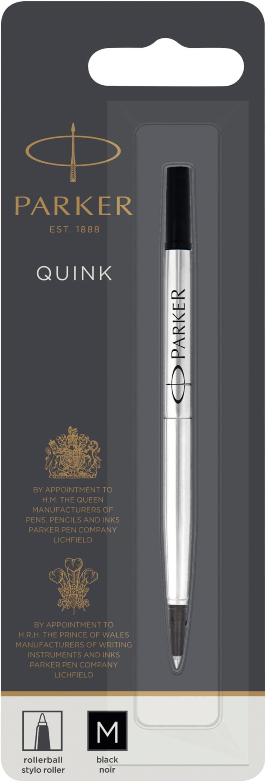 Parker Rollerball Pen Refill Medium Point Black QUINK Ink 1 Count