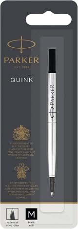 Parker Rollerball Pen Refill Medium Point Black QUINK Ink 1 Count