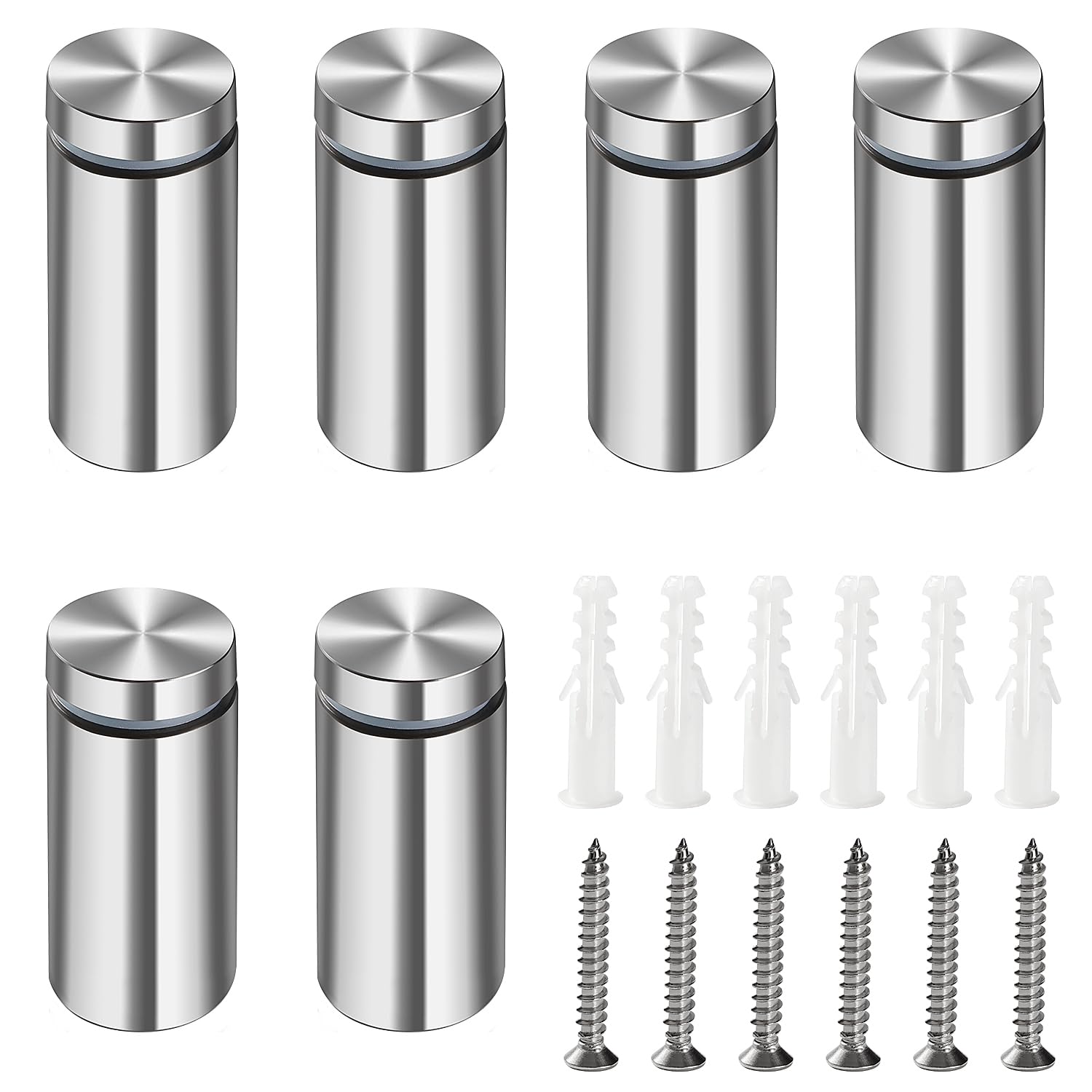 Lyeteung 6 PCS 19×40 mm Standoff Fixings, Stainless Steel Advertising Screw, Sign Standoff Screws, Advertising Nails with Screw and Expansion Tube, for Picture Frames Sign Displays Hanging