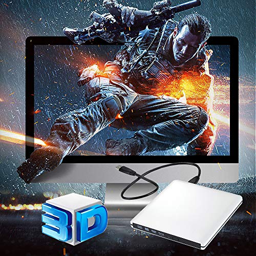 External Blu Ray DVD Drive 3D, USB 3.0 and Type USB C Bluray DVD CD RW Row Burner Player Rewriter Compatible for MacBook OS Windows 7 8 10 PC iMac - Thumbnail 3