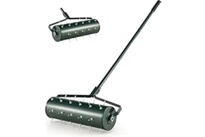 S AFSTAR 21" Manual Lawn Aerator, Heavy Duty Rolling Aerator Lawn Tool Filled Sand Stone with 51" Detachable Handle & Tine Spikes for Soil Loosening, Push Grass Aeration for Garden Yard