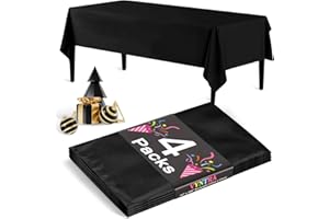 Vyntra 4 Pack Black Plastic Tablecloths, 54 x 108 in Rectangle Disposable Waterproof Table Covers for Father’s Day, Halloween