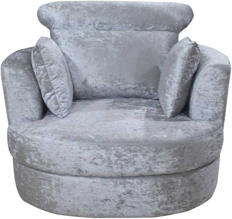 LPD Bliss Snug Swivel Chairs - Large or Small - Silver Crushed Velvet, Grey Linen(Silver Large)