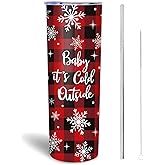 Whaline Christmas Tumbler with Lid and Straw Buffalo Plaid Snowflake Stainless Steel Cup Winter Tumbler Cup Travel Coffee Mug for Holiday Decor Gift Supplies