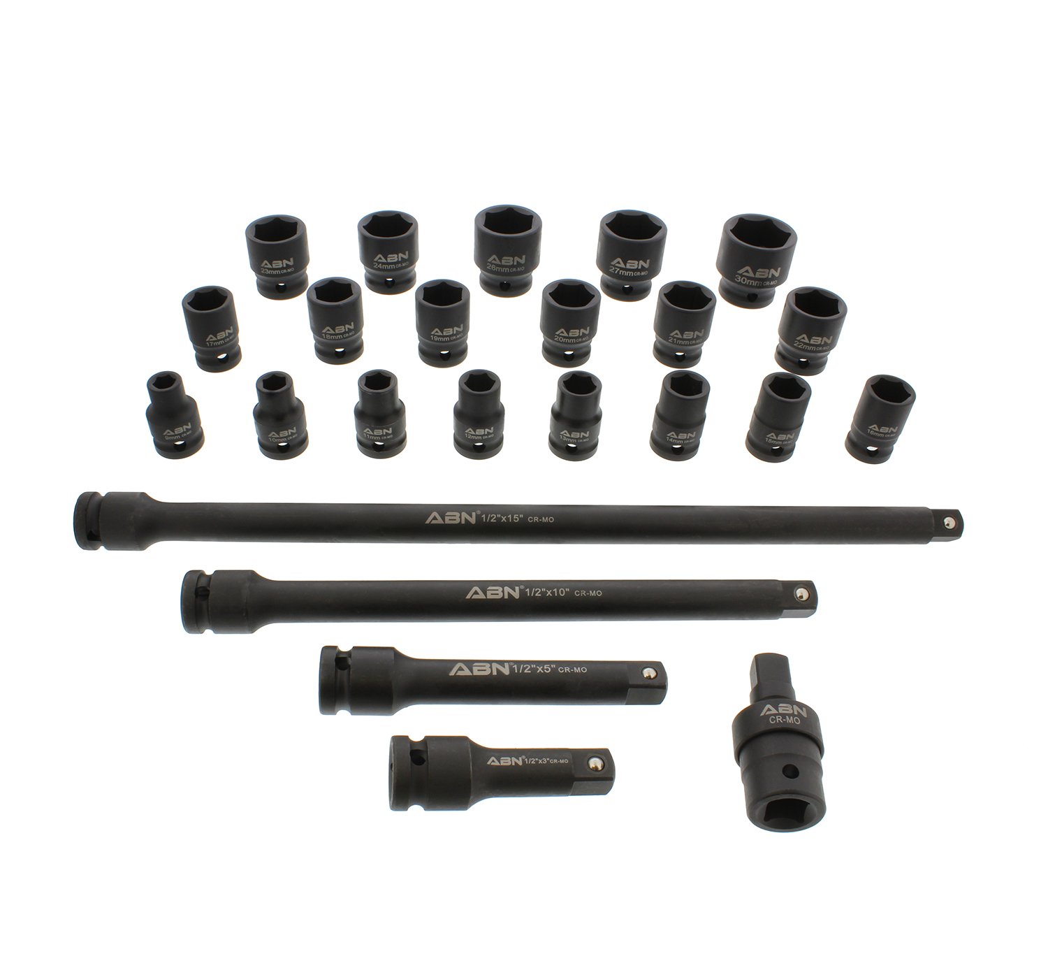 ABN 1/2" Inch Drive Metric Master Deep Shallow Impact Socket 43Piece