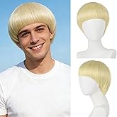 Tereshar Blonde Mushroom Wig for Men and Women Costume 60s Bowl Cut Wig with Bangs for Daily Party Halloween Cosplay Anime(Blonde)