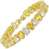 RIZILIA SPECTRUM Trendy Pear-Cut Cubic Zirconia Tennis Bracelet for Women | 14K Gold Plated 6mm Multicolor CZ Stones | 7 Inch Elegant Jewelry Gift for Her
