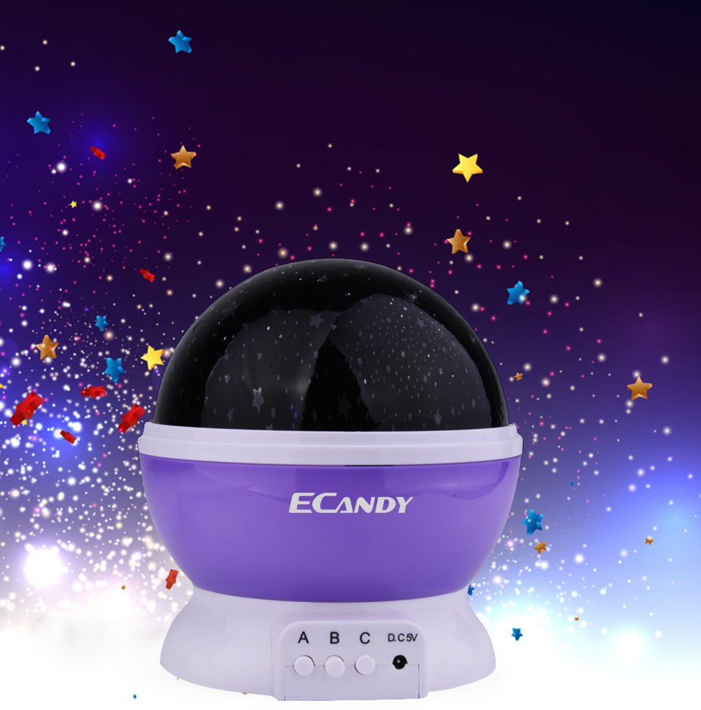 eCandy Constellation Night Light Projector Lamp, 360 Degree Rotating, 3 Mode Romantic Cosmos Star Sky Moon Bedroom Light for Children/Baby Bedroom/Christmas Gifts, Purple