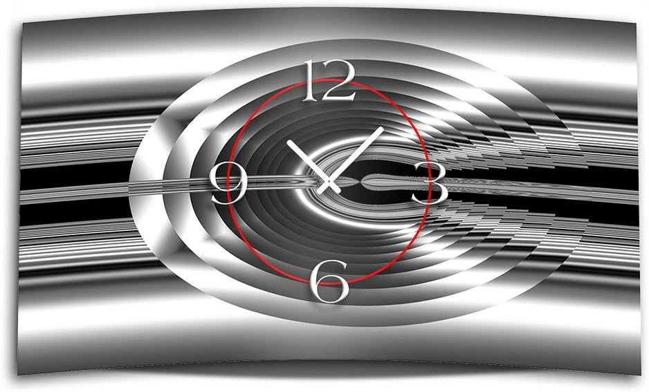 Black Grey Abstract Stainless Steel Designer Wall Clock Modern Design Wall Clocks 28 CM x 48 CM Quiet No Ticking DIXTIME 3D - 0253