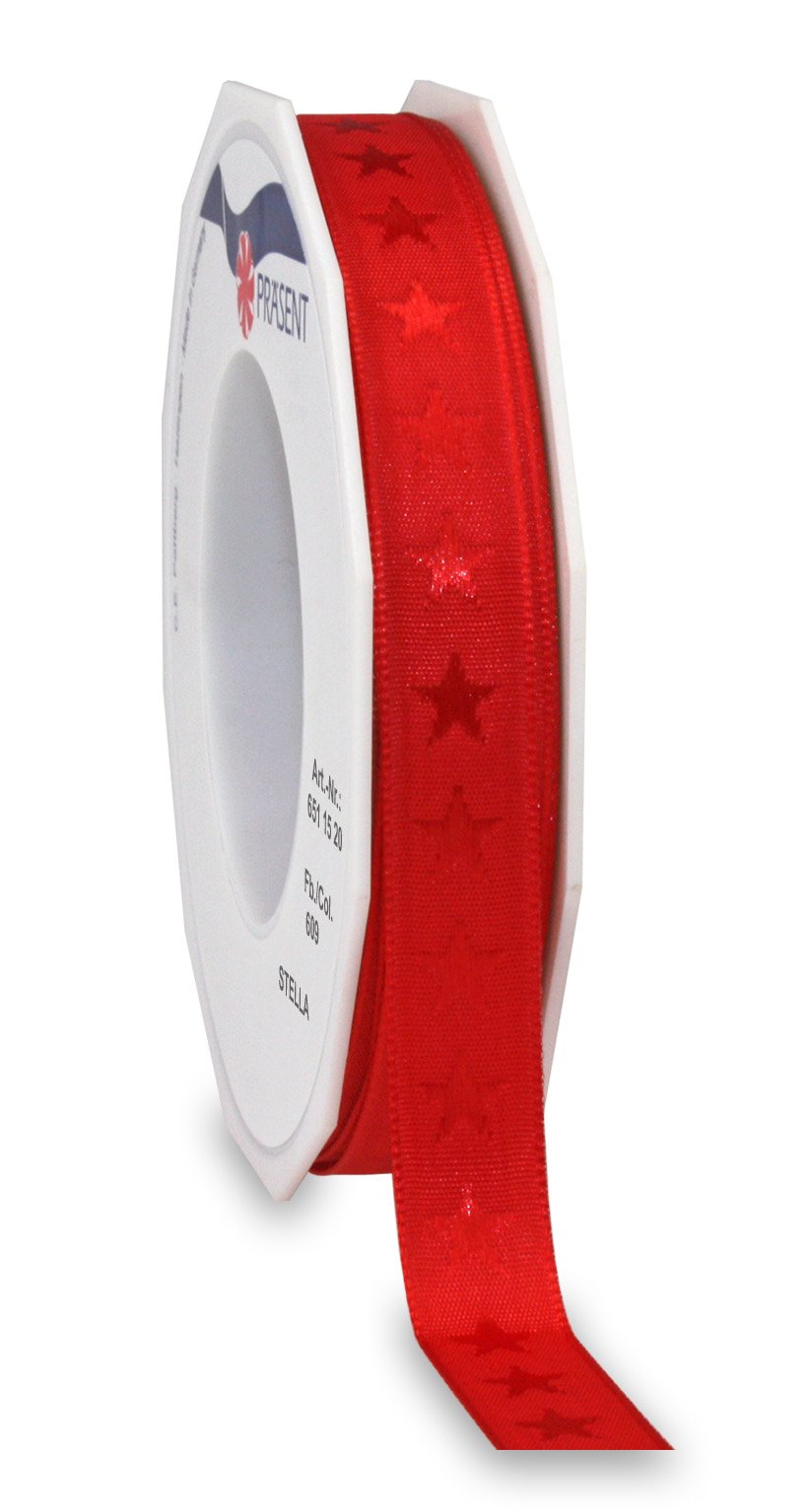 Präsent - Stella Woven Star Ribbon Red 20-m-Roll 15 mm width
