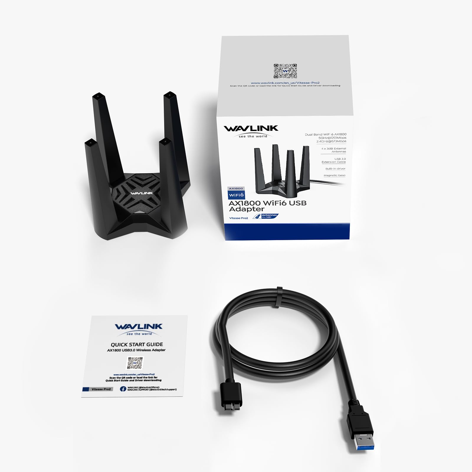 USB WiFi Adapter for Desktop PC, WAVLINK AX1800 WiFi Adapter Dual Band Wireless Network with High Gain Antennas, MU-MIMO, Supports Windows XP/Vista/7/8/8.1/10/11 MacOS 10.7-10.15