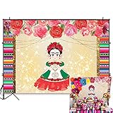 Funnytree 7X5FT Mexican Girl Frida Kahlo Backdrop Colorful Stripes Dress-up Flowers Fiesta Background for Mexico Princess Birthday Party Banner Decoration Photo Booth Studio Props