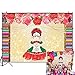 Funnytree 7X5FT Mexican Girl Frida Kahlo Backdrop Colorful Stripes Dress-up Flowers Fiesta Background for Mexico Princess Birthday Party Banner Decoration Photo Booth Studio Props