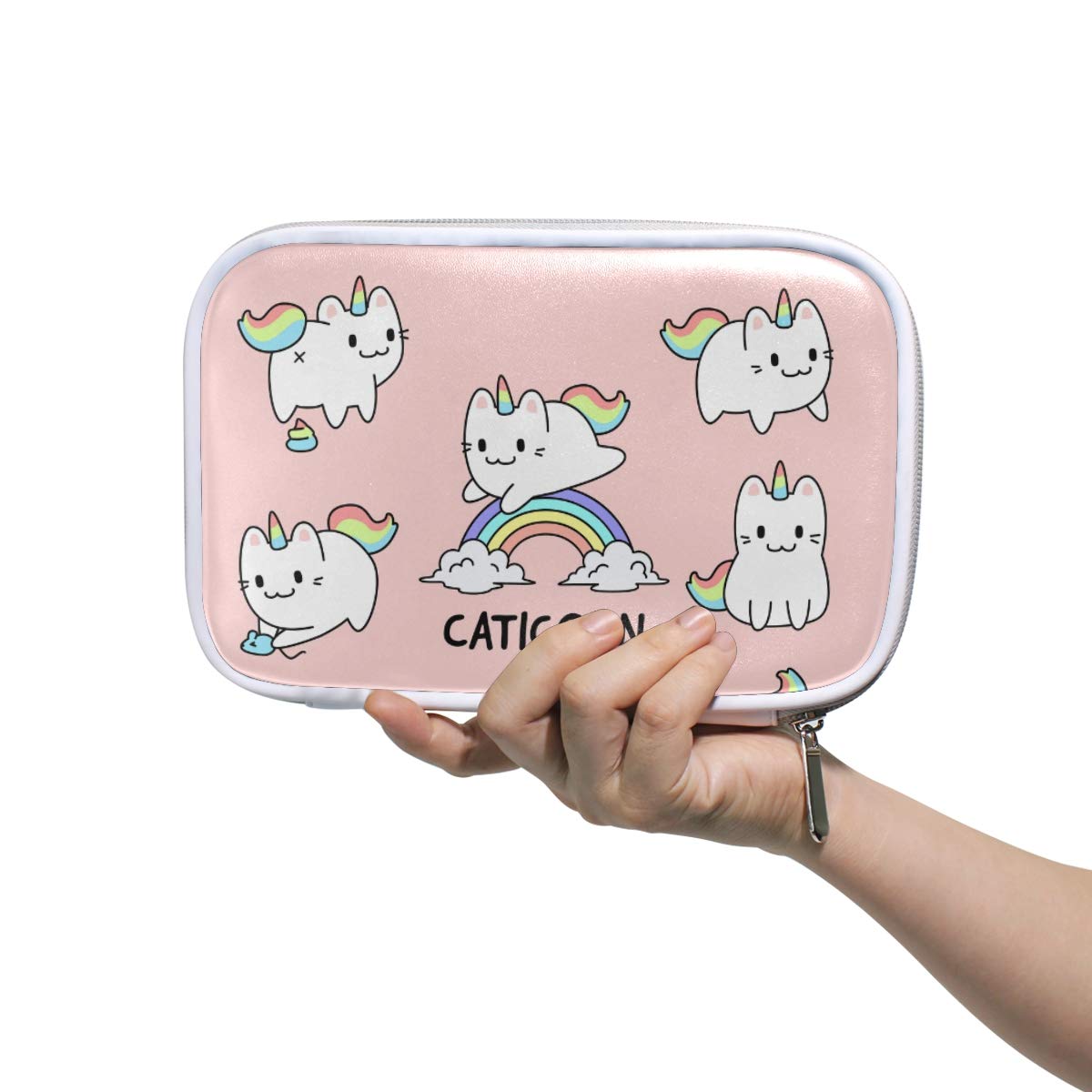 Bardic Pen Pencil Case Rainbow Cartoon Cat Unicorn Makeup Brush Bag Travel Organizer Cosmetic Pouch Passport Holder for Men Women