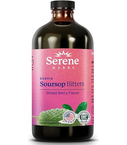 Serene Herbs Soursop Bitters Liquid with Soursop Leaves for Gut Cleanse, Detox & Immune Boost with Black Seed, Moringa, Irish Moss, Ashwaganda, Turmeric, 16 fl oz (16 Fl, Soursop) : Everything Else