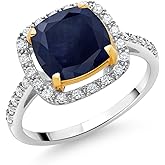 Gem Stone King 2-3 Cttw Gemstone Birthstone and Lab Grown Diamond Halo Engagement Ring for Women | 925 Silver 10K Yellow Gold | Cushion 8MM | Wedding Anniversary Ring