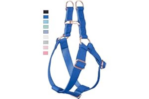 AAUFILUX Soft Leather No Pull Dog Harness - Adjustable Step in Dog Harness with Rose Gold Heavy Duty Metal Buckle, Freedom Nylon Dog Halter Vests for Small Medium Large Dogs Easy Walking Training S, Dark Blue