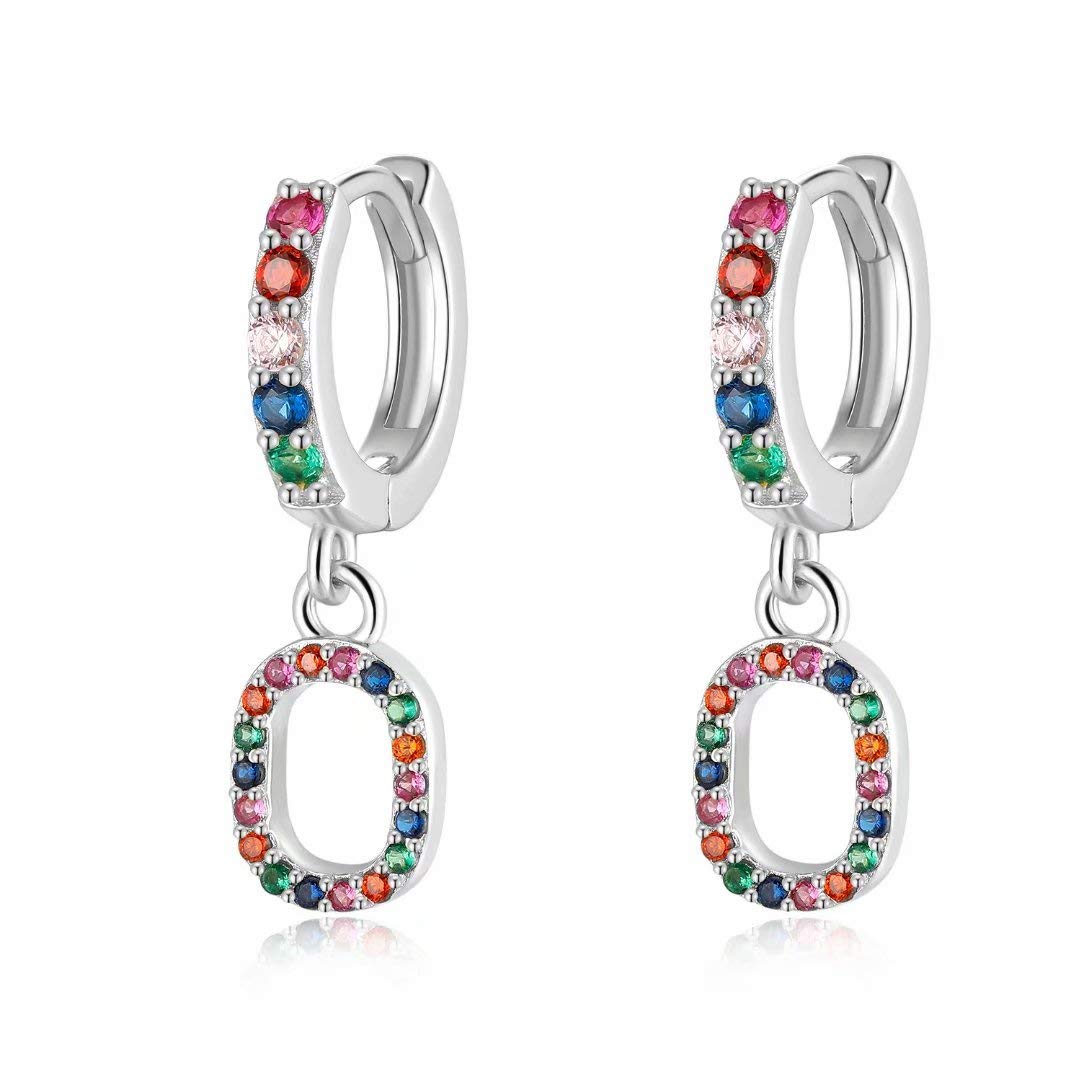 Qings Drop Dangle Earrings, O Initial 925 Sterling Silver Earring Colorful CZ Earrings Tiny Hoop Earrings Pendants Birthday Gifts for Women Teens Girls