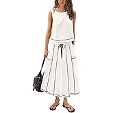 Yanekop Womens Skirt Sets 2 Piece Outfits Casual Summer Sets Vacation Matching Lounge Set Midi Skirt and Top Set 2025