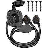 BEBOBLY 15 Amp AC Port Plug, 125V Power Inlet Socket with Waterproof Cover & Integrated Dual 18'' Extension Cord, 2 Pole 3-Wi