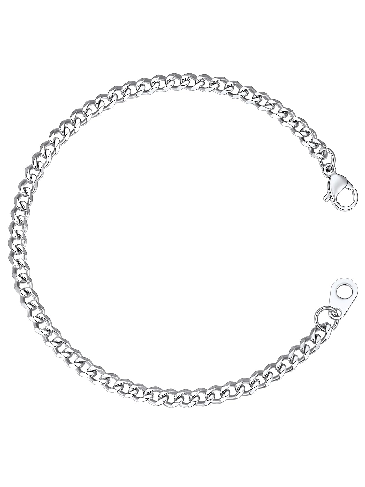 ChainsHouse Mens Cuban Link Silver Bracelet Stainless Steel Hip Hop Jewellery Men Chain Bracelets for Women 3mm 21cm