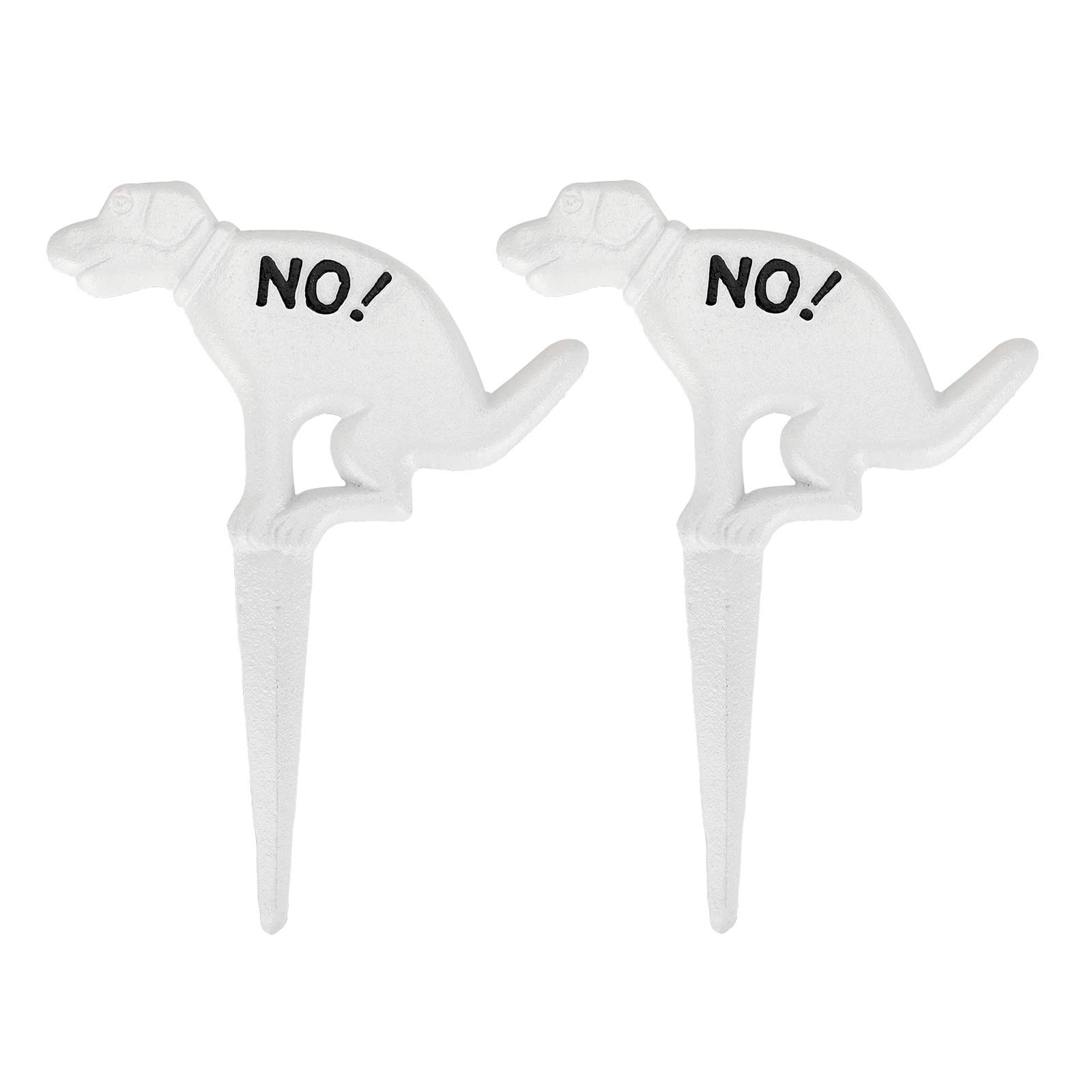 Photo 1 of JUXYES Pack of 2 Cast Iron No Pooping Yard Sign Stake, No Dog Allowed Poop Spike Garden Hose Guides Decorative Stake for Garden Lawn Yard White